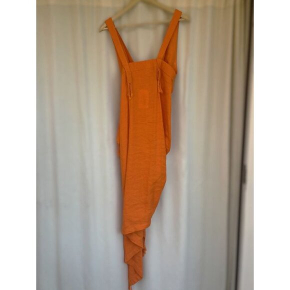 Just Bee Queen Tulum Dress Tangerine Orange Linen Size Small Asymmetrical Ruched - Picture 9 of 10